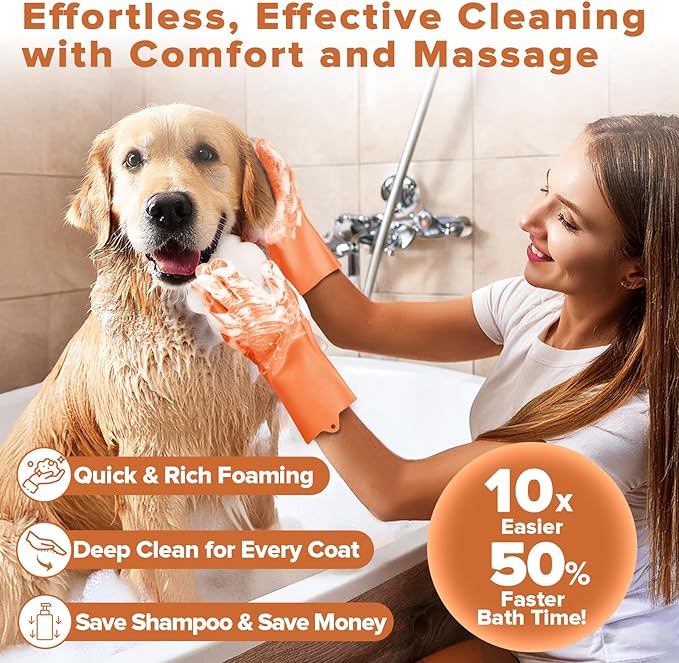 6PCS Pet Grooming Kit for Dogs,Cats and Horses | Dog Washing/Bath Gloves | Dog Bath Brush | Shampoo Brush | Pet Grooming Gloves | Dog Bath Supplies (Orange)