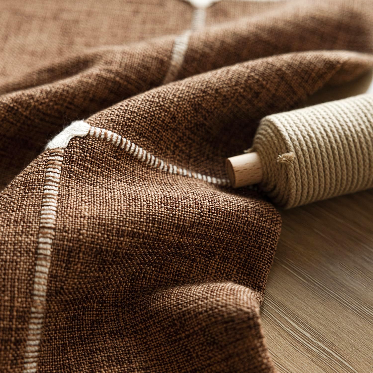 Foindtower Pack of 2 Decorative Faux Linen Jacquard Check Throw Pillow Covers Farmhouse Lumbar Cushion Cover with Grid Textured Pillowcase for Couch Sofa Living Room Home Decor,12×20 Inch,Orange Brown