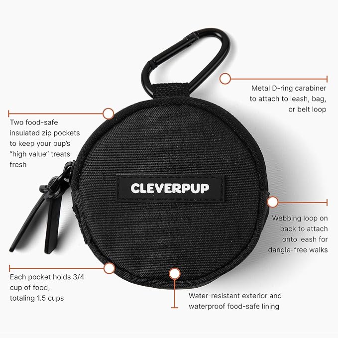 Snackpack Double Insulated Dog Treat Pouch - Holds 1.5 Cups - Dog Training and Walks Snack Bag, Two Pockets for Dry or Wet Treats, Attaches to Leash, Belt, or Bag - Graphite