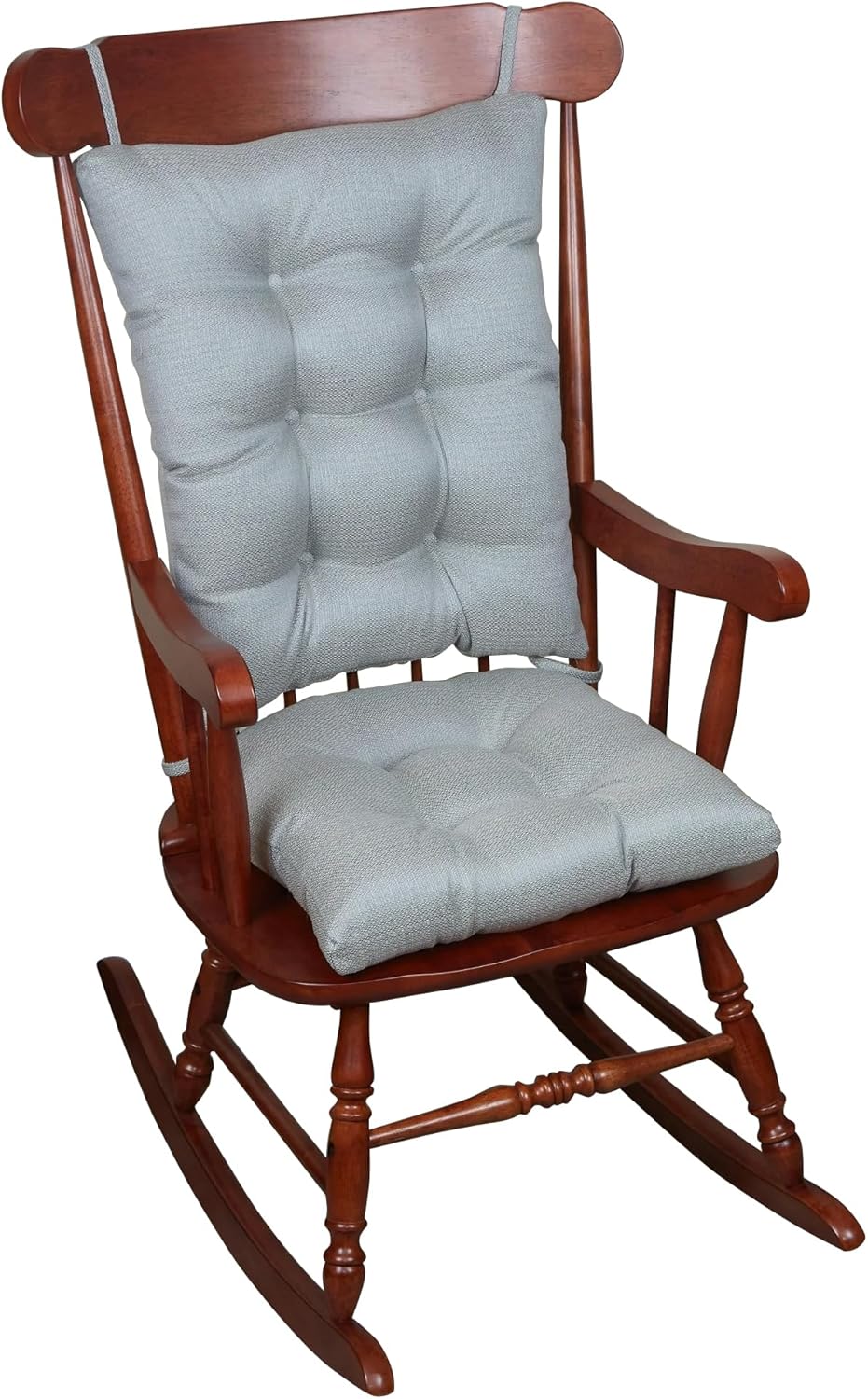 Klear Vu Omega Non-Slip Rocking Chair Cushion Set, Assembled in USA, Thick Padding & Tufted Design, Includes Seat Pad & Back Pillow with Ties, 17x17 Inches, 2-Piece Set, Solid Gray