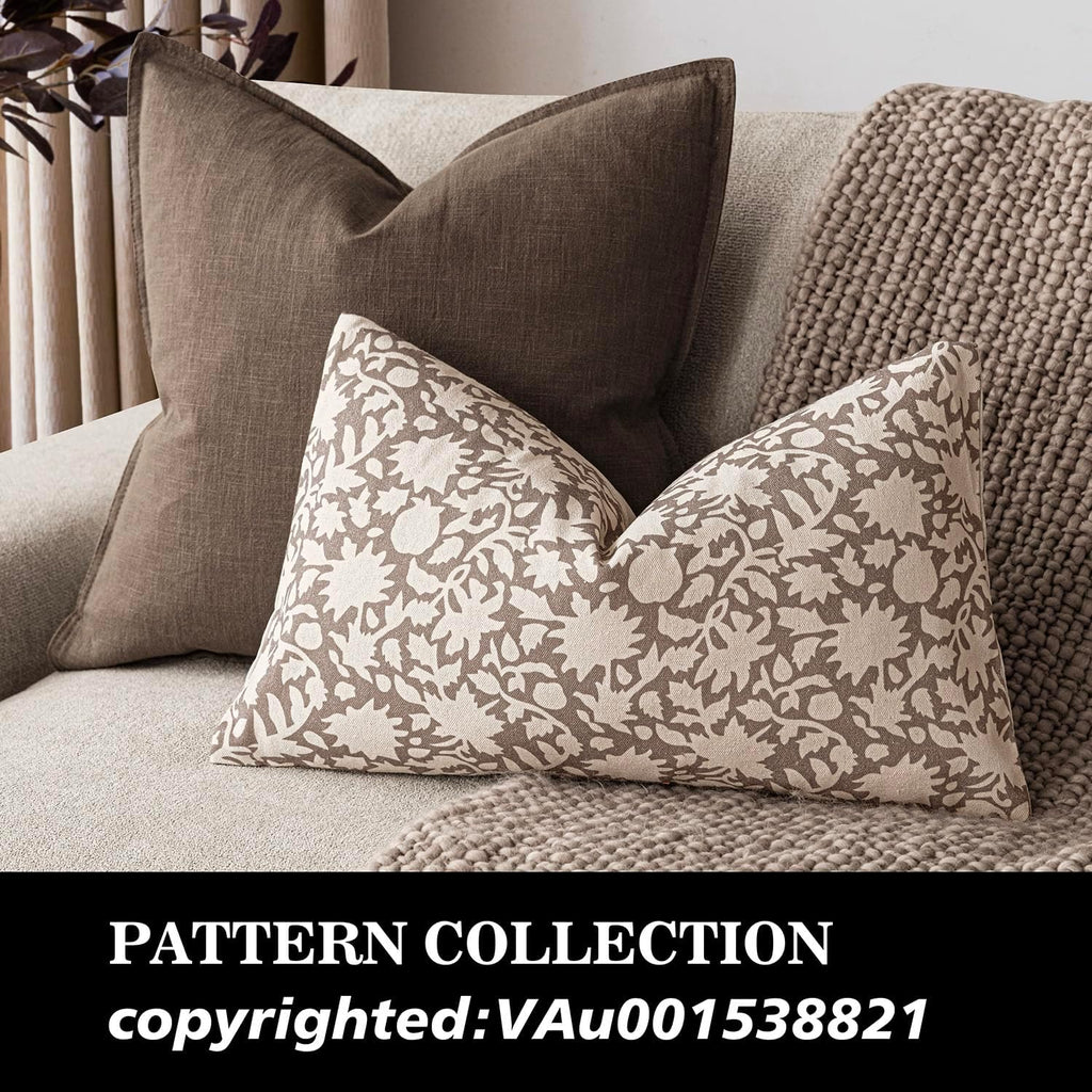 Foindtower Set of 2 Decorative Neutral Floral Lumbar Throw Pillow Covers Accent Farmhouse Cushion Covers Boho Vintage Pillowcase for Couch Sofa Bedroom Living Room Home Decor,12×20 Inch,Tan