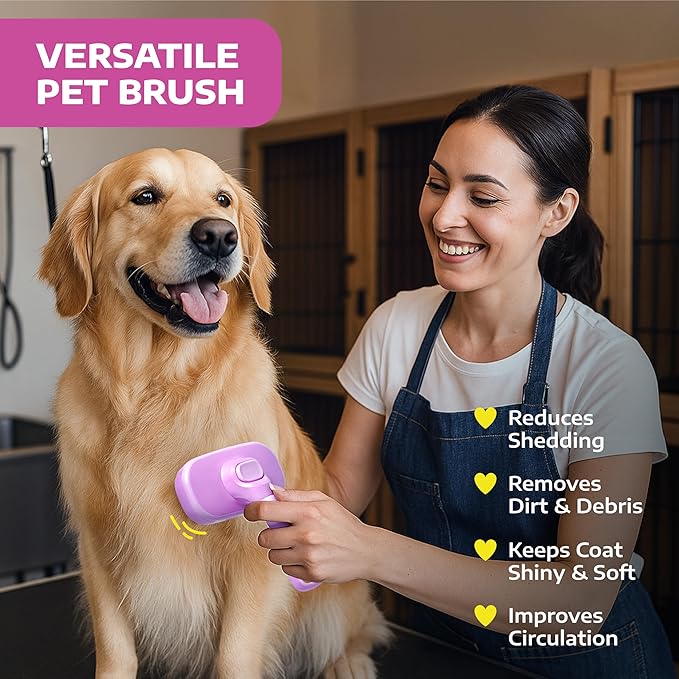 Hertzko Self Cleaning Slicker Brush for Cats & Dogs – Grooming Tool for Shedding Long & Short Hair – Retractable Bristles – Easy-Clean Cat & Dog Deshedding Brush – Painless Detangling - Pink