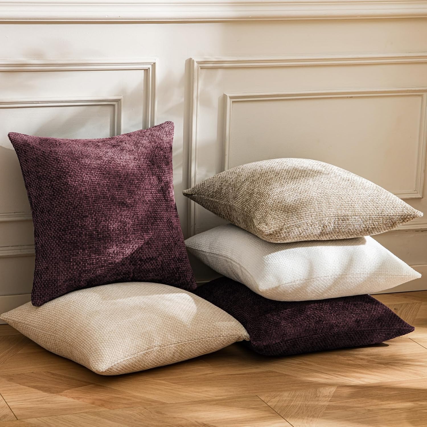 a moment Christmas Wine Red Chenille Throw Pillow Covers 18x18 Inch Pack of 2 Modern Decorative Throw Pillow Covers Farmhouse Cross Covers Home Decor for Sofa Bedroom Living Room