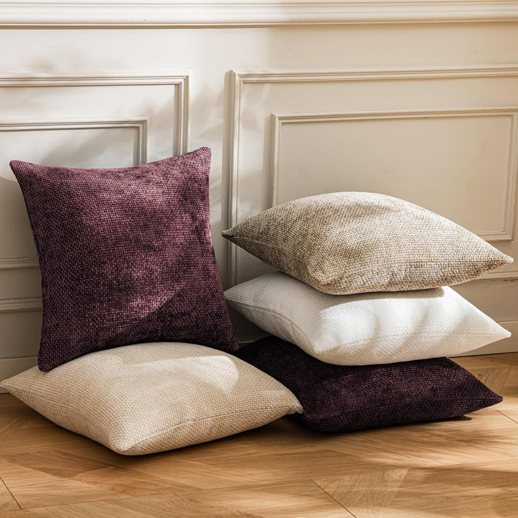 a moment Christmas Wine Red Chenille Throw Pillow Covers 16x16 Inch Pack of 2 Modern Decorative Throw Pillow Covers Farmhouse Cross Covers Home Decor for Sofa Bedroom Living Room