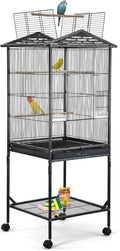 Bird Cage 47 inch Wrought Iron Parakeets Cage with Play Open Top and Rolling Stand Medium Small Bird Cage for Parrots, Budgerigars, Parakeets, Cockatiels, Lovebirds