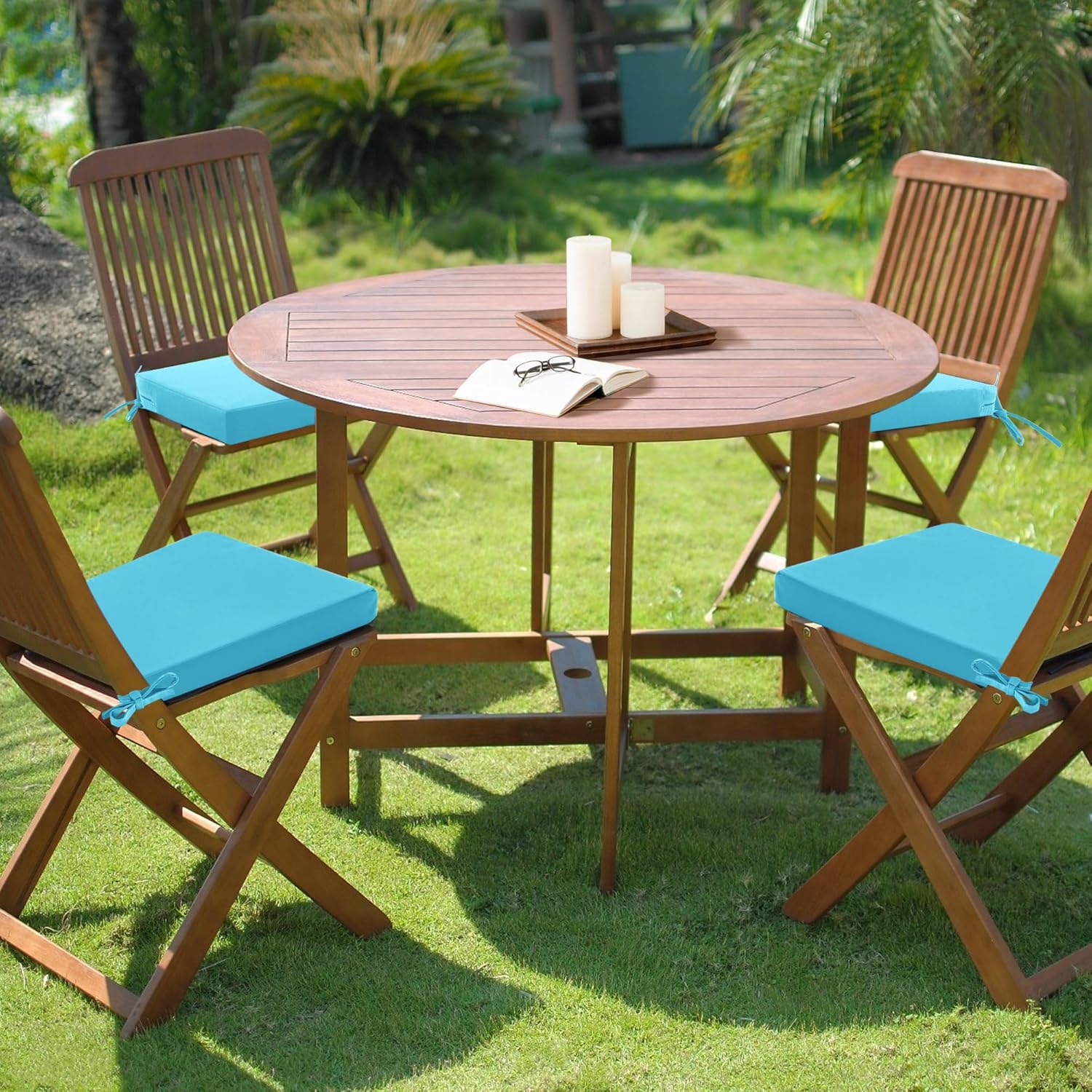 Outdoor Chair Cushions Set of 4: Waterproof & Fade Resistant Seat Cushion for Patio Furniture - 19 x 19 x 2 Inch Chair Pads with Ties and Hidden Zipper - Patio Chair Cushion Replacement, Teal