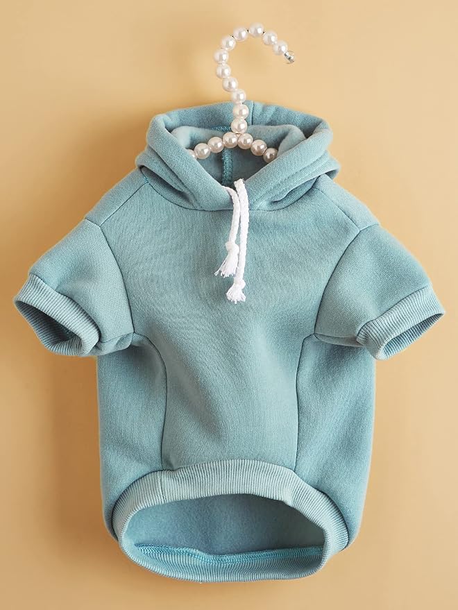 QWINEE Basic Dog Hoodie Sweatshirt Puppy Sweater Warm Cat Costumes Pet Clothes for Chihuahua Puppy Kitten Small Medium Dogs Cadet Blue Medium