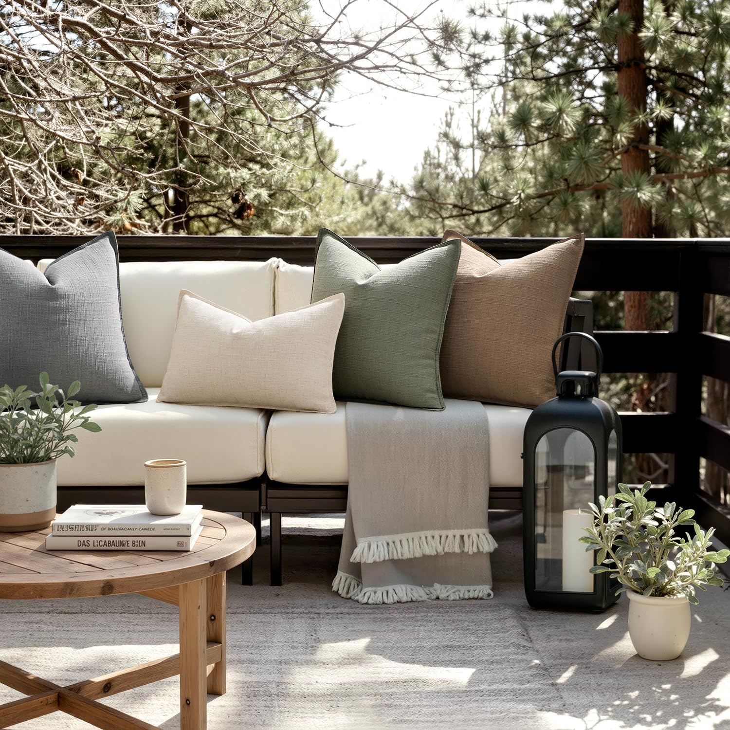 MIULEE Decorative Euro Sham Pillow Covers 26x26, 2 Pack Large Boho Farmhouse Neutral Throw Pillows for Bed, Thick Textured Modern Linen Cushion Cases Couch Sofa Living Room Home Decor, Olive Green