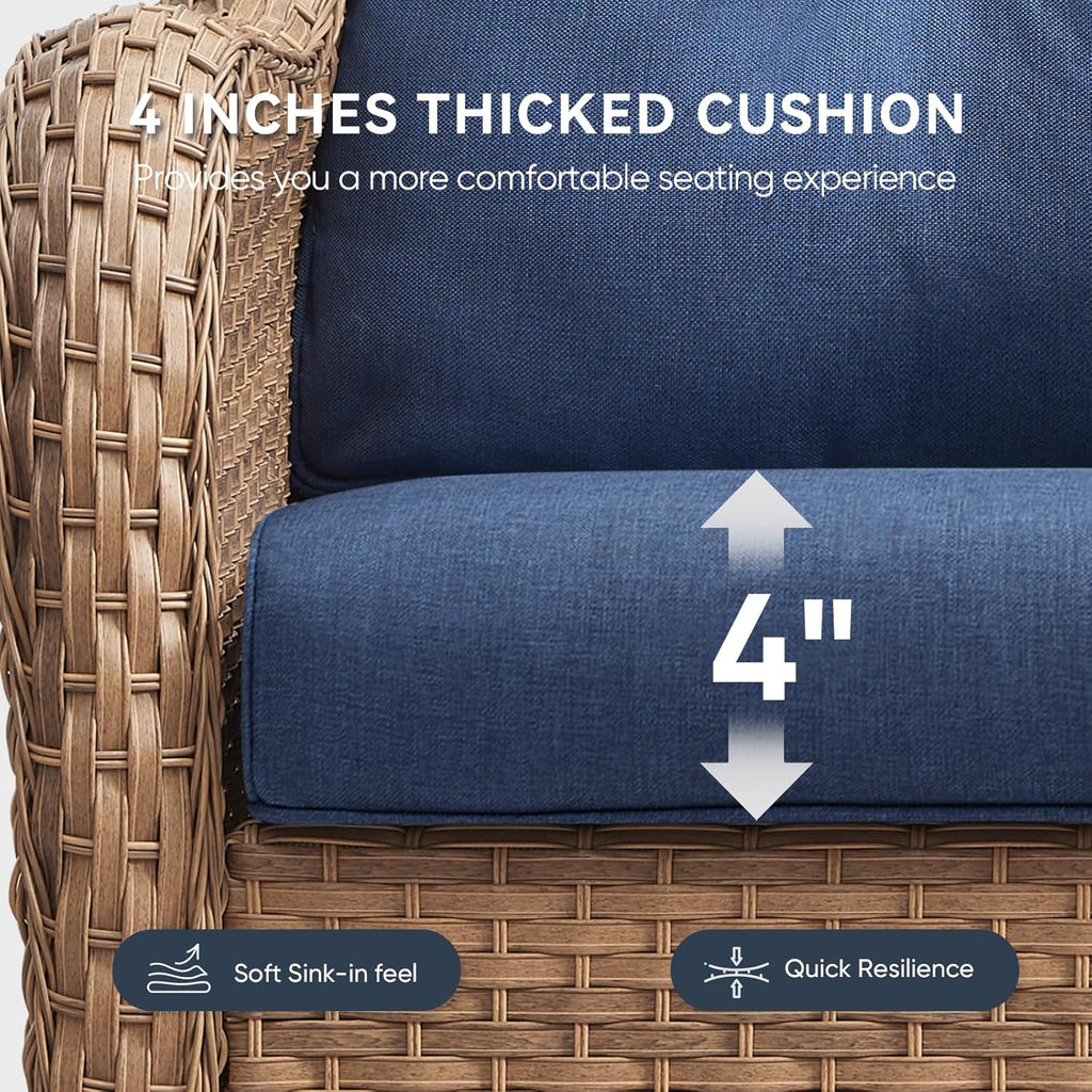 9-Piece Outdoor Patio Cushion Set - Fade & Water Resistant with Removable Olefin Cover, 22x24x4 Inch Memory Foam Cushions for Wicker Sectional Sofa – Blue/Crescent