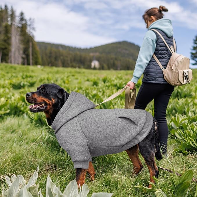 5XL Dog Sweaters for Large Dogs,Extra-Large Dog Hoodie,Cozy Fleece Interior Sweatshirt with Hood & Pocket,Leash Hole,Pet Clothes Sweater Hoodie for Large Dogs,Grey&5XL