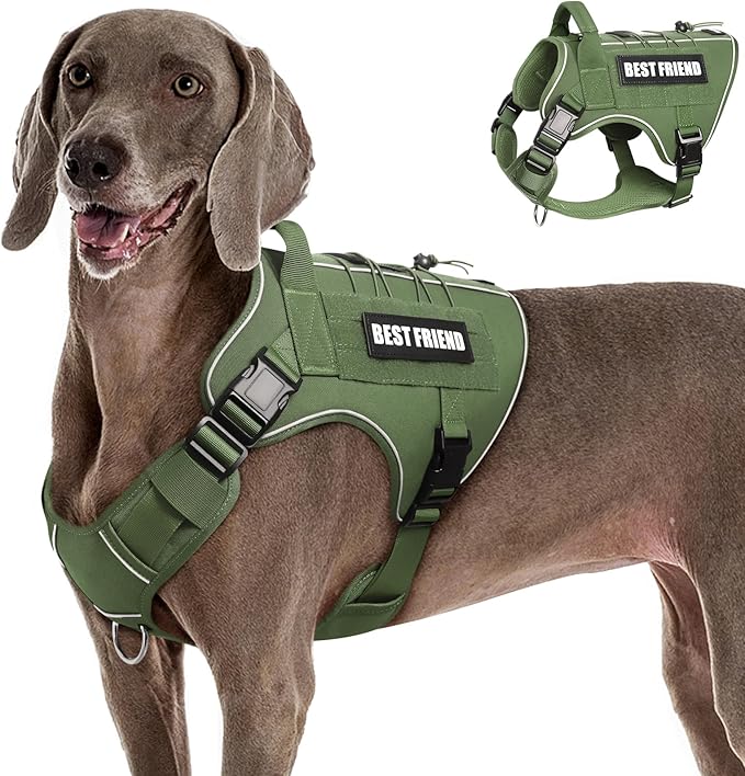 Tactical Dog Harness for Large Dogs,No Pull Military Dog Vest with Handle,Reflective Heavy Duty Pet Harness for K9 Working Walking Hiking Training Green XL