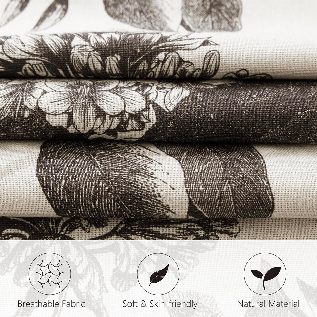 Foindtower Set of 2 Linen Floral Vintage Throw Pillow Covers Neutral Accent Print Decorative Cushion Covers Farmhouse Boho Home Decor for Sofa Chair Couch Bedroom Living Room,22×22 Inch,Black