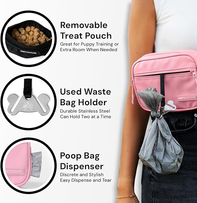 Pup Culture Dog Treat Pouch with Poop Bag Dispenser and Removable Treat Pouch | Cross Body Dog Walking Bag | The Perfect Puppy Training Tool and Even Better Gift