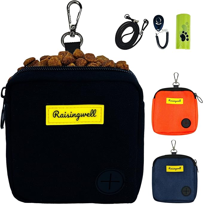 Dog Treat Pouch for Pet Walking and Training with Clicker Poop Bags Small Fanny Zipper Pack Holder for Puppy Snack Dispenser Kit for Leash and Outdoor Use (Black)
