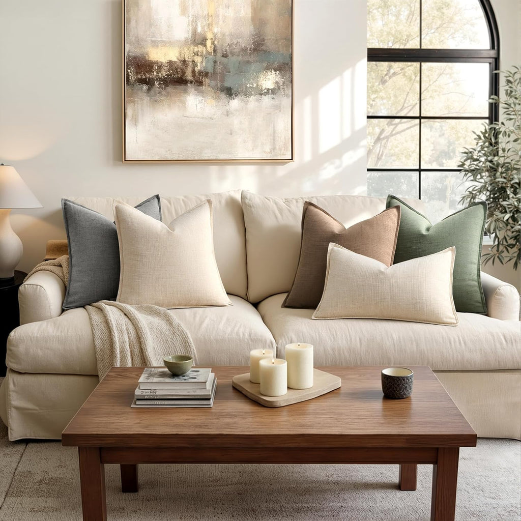 MIULEE Decorative Pillow Covers 20x20, 2 Pack Boho Farmhouse Neutral Throw Pillows for Couch, Thick Textured Modern Linen Cushion Cases Sofa Bed Living Room Home Decor, Grey
