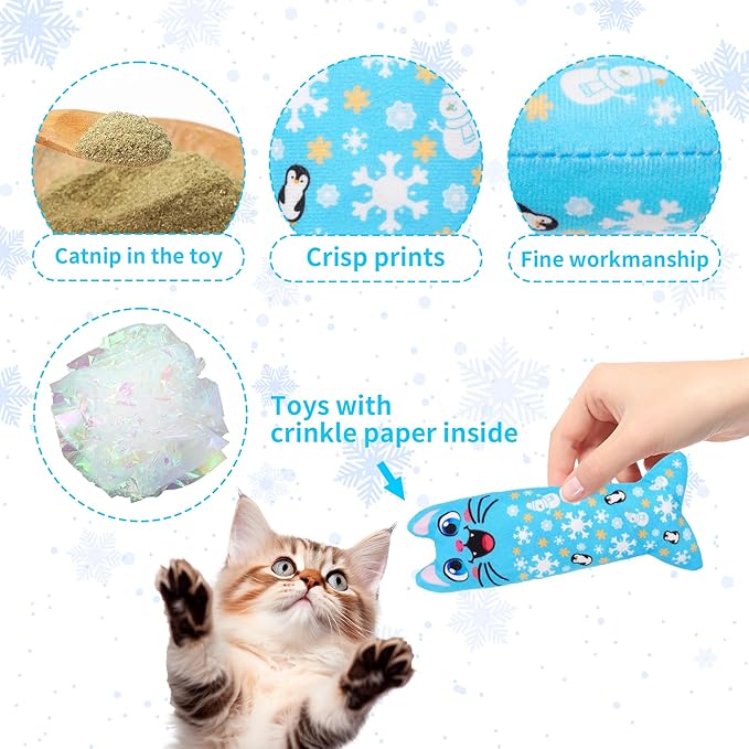 Winter Catnip Toys for Large Cats Adult Indoor Cat Plush Toys Crinkle Kitten Bite Dental Kicker Toy 6 Pcs