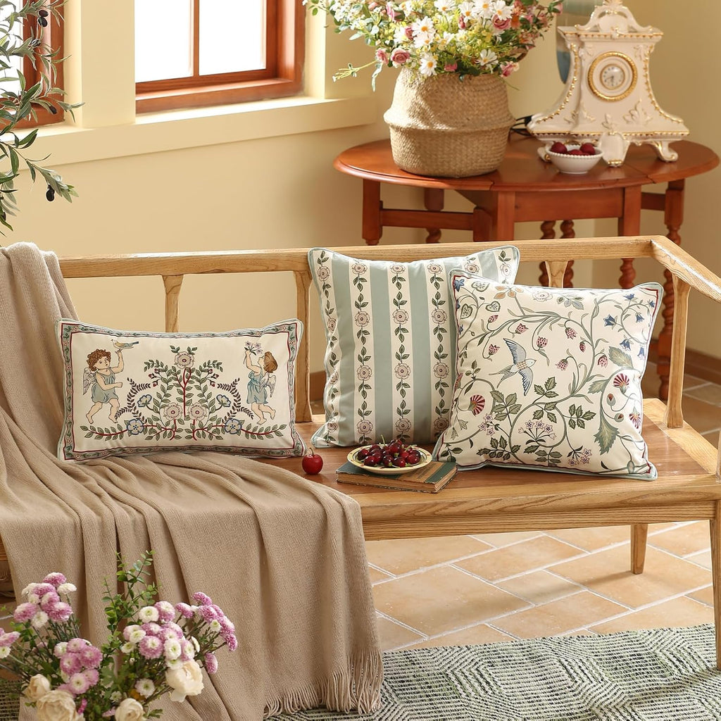 Throw Pillow Covers,Green Cozy Velvet Farmhouse with Angles and Floral Pattern Pillowcases,Decoration Lumbar Pillows Cushion Covers for Couch Sofa Bed Car Chair,12"x20"