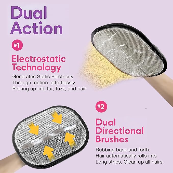 Pet Hair Remover Gloves for Cats & Dogs, Electrostatic Pet Hair Removal Gloves Brush for Pets Hair, Upgraded Animal Fur Removal Tool, Reusable Cats & Dogs Grooming Gloves for Hair Removal (1)