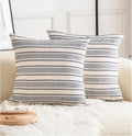 Decorative Boho Throw Pillow Covers, Farmhouse Textured Pillow Case, 22 x 22 Inch Set of 2, Chair Sofa Bedroom Living Room Decor Couch Cushion Case, Navy Blue and Beige Striped