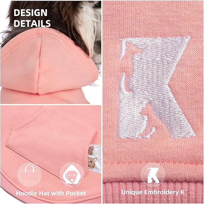 Koneseve Dog Hoodie - Fleece Warm Sweater with Pocket, Soft Clothes for Daily Wear, Basic Hooded Sweatshirts, Winter Coat Clothing, Comfort Tee Shirt Fit for All Breeds Pet - Pink - 3XL