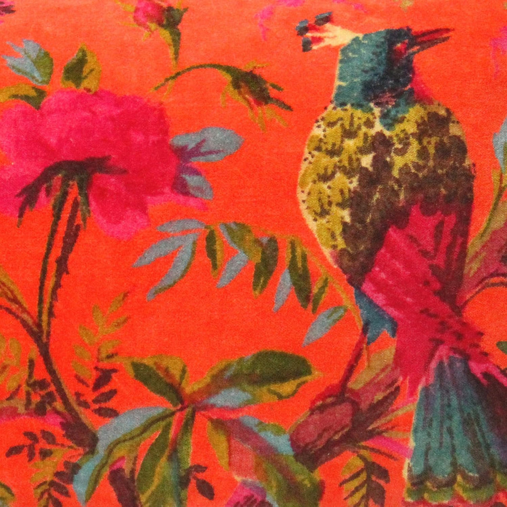Eyes of India Velvet Floral Flower Bird Throw Pillow Sofa Cushion Cover Case Couch Colorful Boho Chic Bohemian Accent Indian Handmade (Orange, 20" x 12")