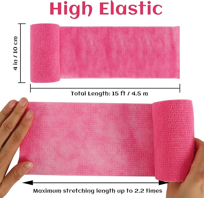 6 Rolls Elastic Self Adhesive Bandage Wrap 4 Inch, Breathable Non Woven Cohesive Bandage, Vet Wrap for Dogs, Ankle Sprains Swelling Medical First Aid Tape, Sports Athletic Tape Color