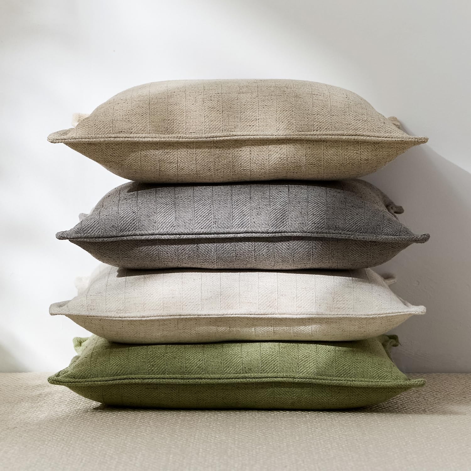 12x20 Linen Pillow Covers Grey Pack of 2 Farmhouse Boho Neutral Accents Striped Textured Rectangular Lumbar Decorative Throw Pillow Cases for Living Room Couch Bed Home Decor