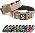 TSPRO Tactical Dog Collar, Adjustable, with Patch & Double Needle Metal Buckle, Heavy Duty for Medium to Large Dogs, Durable for Walking, Running, Hiking & Training (Khaki M+)