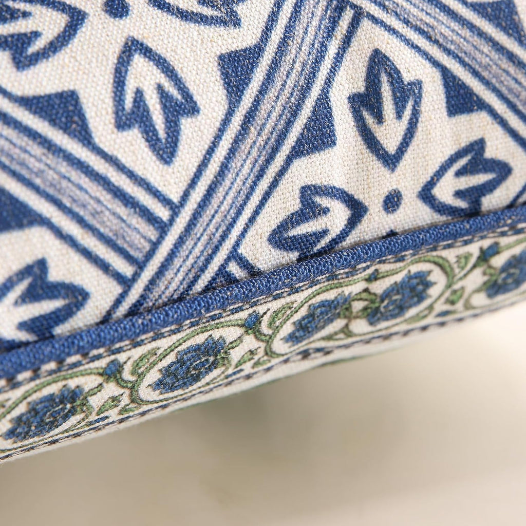 patdrea Designer Throw Pillow Covers Set of 2,Chinoiserie Blue Elegant Linen with Striped Floral Pattern Pillow Cover,Decorative Lumbar Pillowcases Cushion for Bed Living Room Outdoor Car,12"x20"