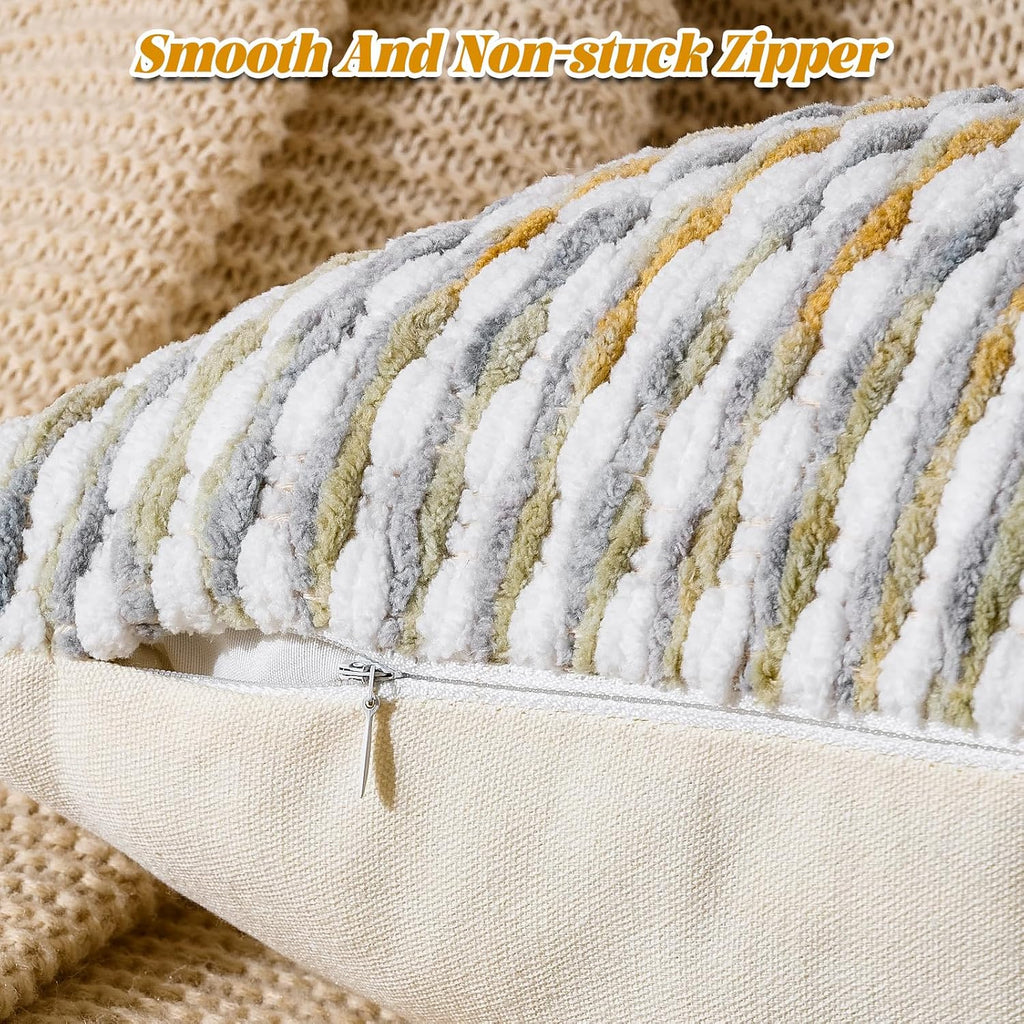 AmHoo Boho Chenille Pillow Cover Decorative Tufted Pillowcase for Couch Bed Sofa Bedroom Living Room Modern 18 x 18-Inch Grey