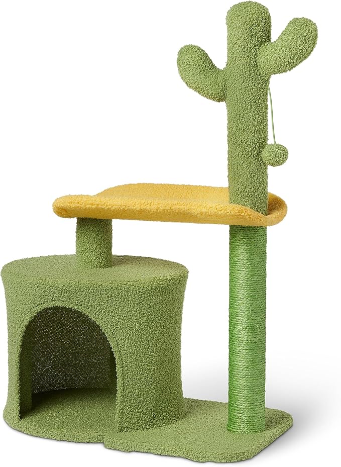 Amazon Basics Cat Scratcher – Indoor Cactus Single Cat & Kittens Scratching Post with Multi-Level, Large – 30.7” (77.9cm) H, Green