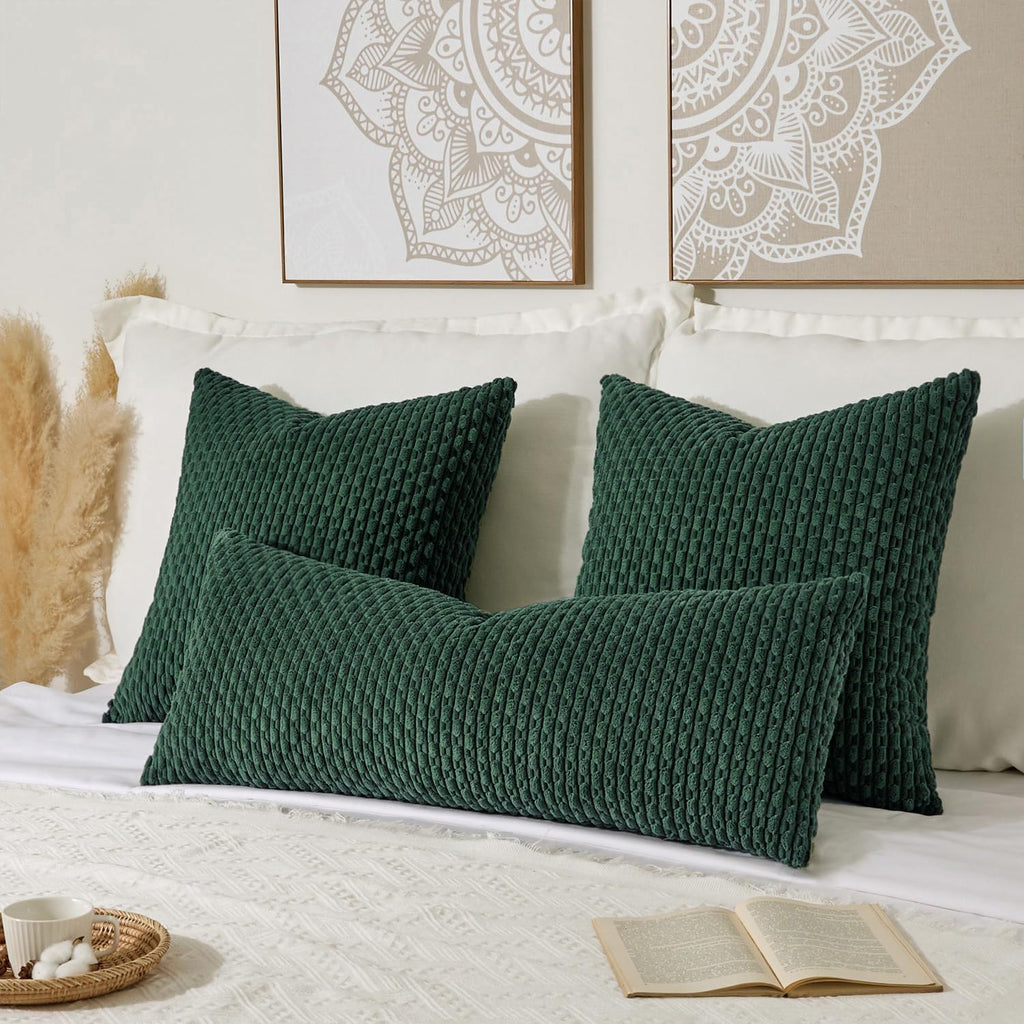 Kevin Textile 20x54 Inch Long Body Lumbar 1 Pack Boho Decorative Throw Pillow Cover Soft Striped Corduroy Rectangle Cushion Case Farmhouse Accent for Living Room Couch Sofa Bed, Army Green