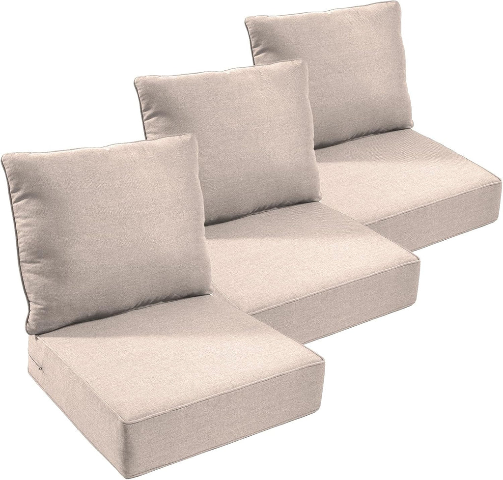 Outdoor Furniture Cushions, 6 inch Thick Seat Cushions for Outdoor Furniture, Waterproof 22x24 Patio Couch Cushions, Replacement Chair/Sofa Cushion, Include 3 Back & 3 Seat Cushion, Thick/Beige