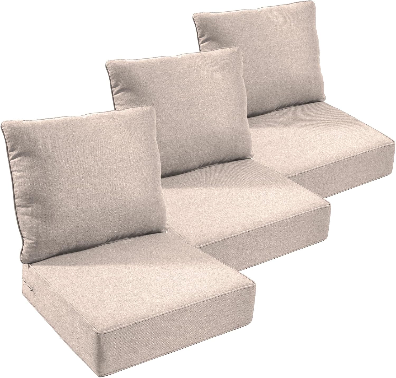 Outdoor Furniture Cushions, 6 inch Thick Seat Cushions for Outdoor Furniture, Waterproof 22x24 Patio Couch Cushions, Replacement Chair/Sofa Cushion, Include 3 Back & 3 Seat Cushion, Thick/Beige