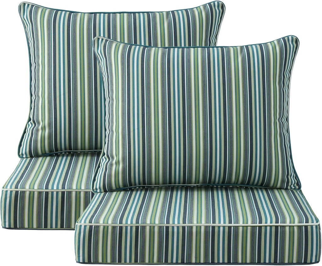 Sunbrella Outdoor Patio Chair Cushions Set, 24" x 24", Set of 2, Water-Repellent, Fade Resistant, Deep Seat Cushion for Backyard, Couch, Sofa and Patio Furniture, Troupe Caribbean