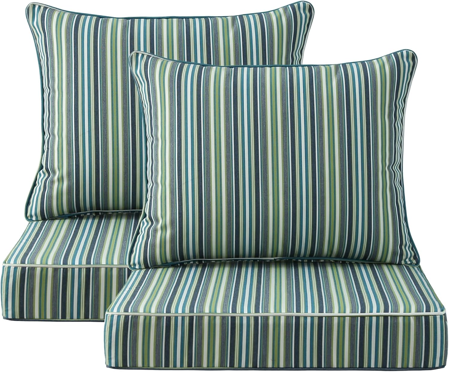 Sunbrella Outdoor Patio Chair Cushions Set, 24" x 24", Set of 2, Water-Repellent, Fade Resistant, Deep Seat Cushion for Backyard, Couch, Sofa and Patio Furniture, Troupe Caribbean