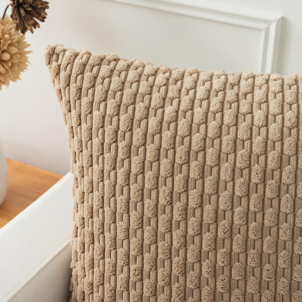 Kevin Textile 14x24 Inch Pillow Cover 1 Pack Boho Decorative Soft Striped Corduroy Lumbar Farmhouse Solid Color Accent Rectangle Cushion Case for Living Room Couch Sofa Bed, Tan