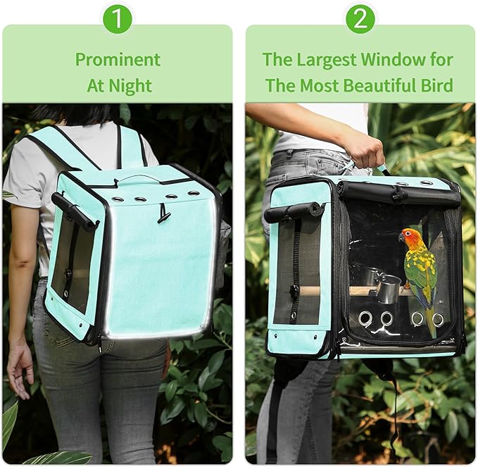Sanmoncare Bird Carrier for Car Travel with Seat Belt, Indestructible Stainless Steel Mesh Parrot Backpack Travel Cage