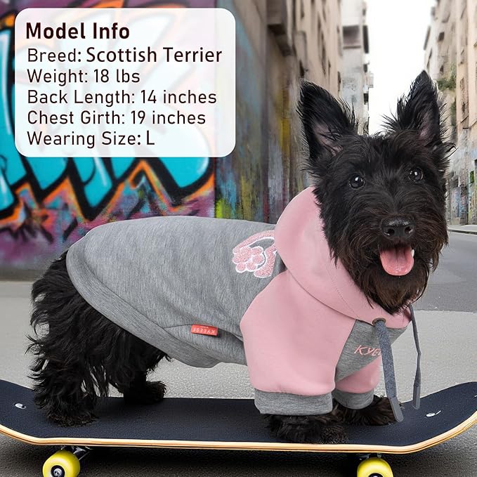 KYEESE Dog Hoodie Stretchy Warm Pet Clothes Pet Sweatshirt with Drawstring Comfort Cat Sweater Soft Dog Clothes for Small Dogs Cat Coat with Leash Hole Dogs Winter Coat for Cold Weather