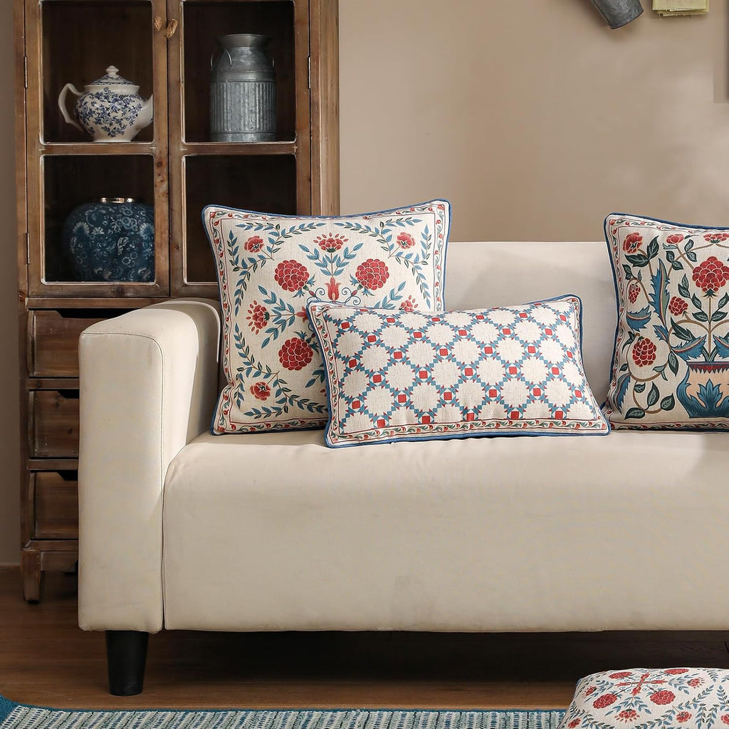 patdrea Designer Throw Pillow Covers Set of 2,Lumbar Bright Vintage Red Linen with Checkerboard Pattern Pillow Cover,Decorative Rectangle Pillowcases Cushion for Bed Living Room Outdoor,12"x20"