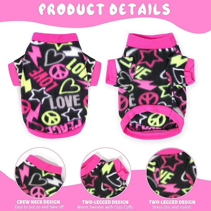 2 Pieces Dog Sweaters for Small Dogs, Fall Winter Fleece Dog Clothes, Soft and Warm Puppy Sweater Doggie Coat for Winter Pet Cloting for Chihuahua Yorkie (Rose,Pink, X-Small)