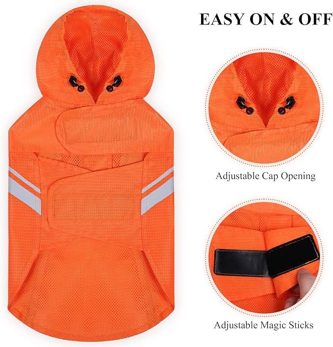 VIVAGLORY Wetoff Dog Raincoat, Rain Coat for Dog All Seasons Adventure, Rain Jacket with Harness Hole & Hood, Reflective Lightweight Waterproof for Doggy & Puppy, XL, Orange