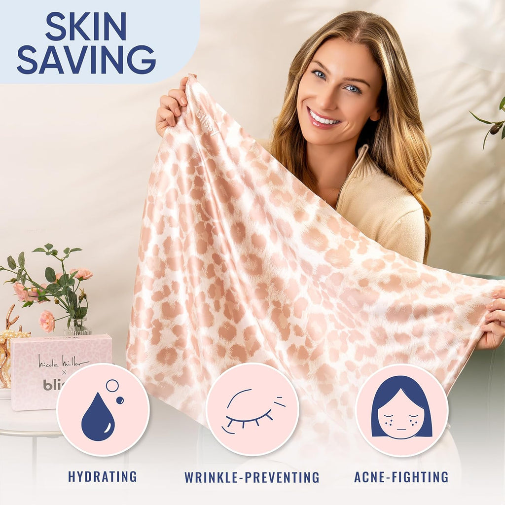 Blissy Silk Pillowcase - 100% Pure Mulberry Silk - 22 Momme 6A High-Grade Fibers - Silk Pillow Cover for Hair & Skin - Regular, Queen & King (Nicole Miller - Mauve Cheetah, King)