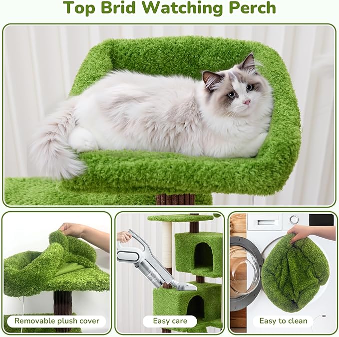 55in Tall Cat Tree Tower with Cat Toys for Indoor Multi-Level Cozy Large Cat Tree with Condo Top Perch and Sisal Scratching Posts, Green Cat Tower for Kitty and Adult Cats