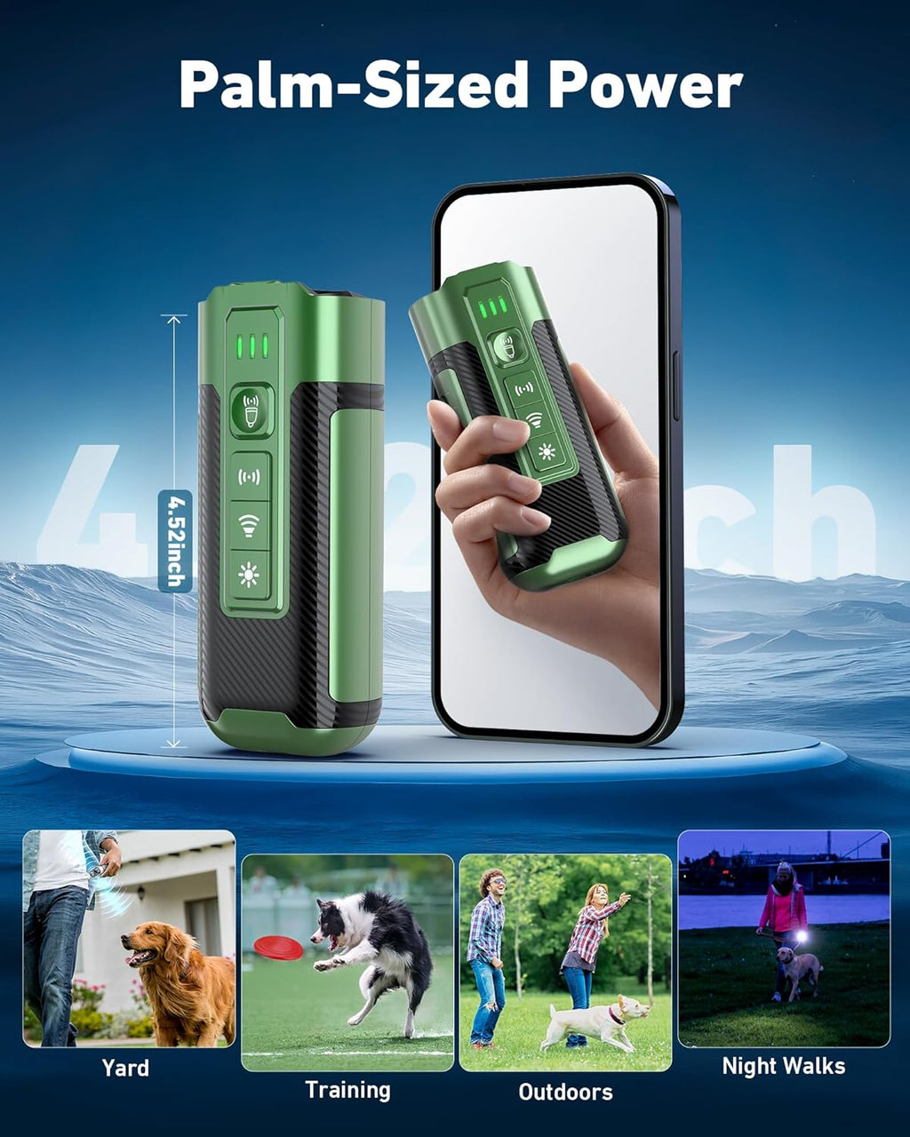 Dog Bark Deterrent Devices-Ultrasonic Anti Barking Device for Dogs with 50ft Range, Rechargeable No Barking Device for Own or Neighbor's Dogs, Portable Safe for Dogs/Humans | Indoor/Outdoor Use-Green