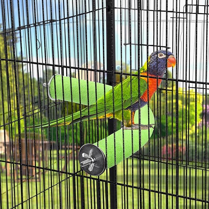 U Shape Parrot Perch Stand Toy Bird Platform Sand Paw Grinding Clean Stick Exercise Conure Budgie Cockatiel Cage Accessories (Green-Corner)