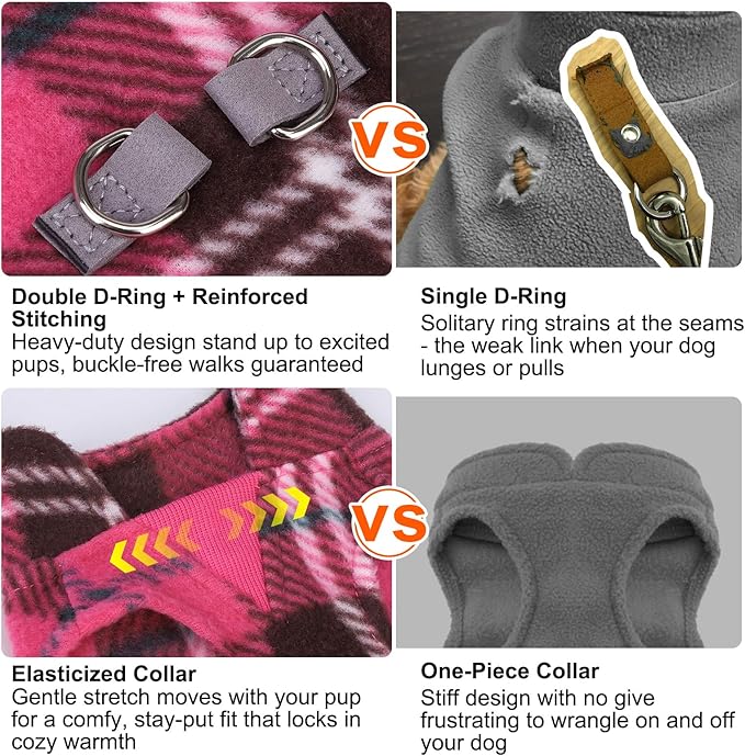 BEAUTYZOO Dog Fleece Vest Sweater Winter Jacket for Small and Medium Dogs with D-Ring Leash Cold Weather Coat Hoodie for XS S M Dogs Boy or Girls, Pink Buffalo XS