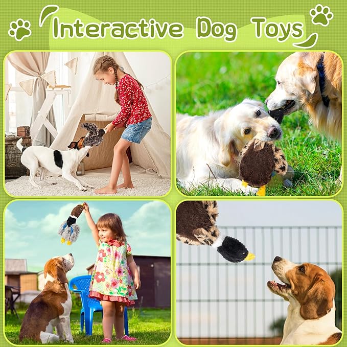 Duck Dog Squeaky Toy for Aggressive Chewers - No Stuffing Durable Plush with 4 Squeakers & Crinkle Wings, Chew Proof Puppy Toys for Small Medium Large Dogs (Black & Brown)