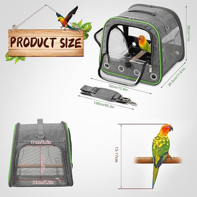 Suertree Upgraded Small Bird Carrier, Lightweight and Portable Travel Bird Cage with Stand and Easy Clean Tray, Bird Travel Carrier, Parrot Parakeet Carrier Travel Cage