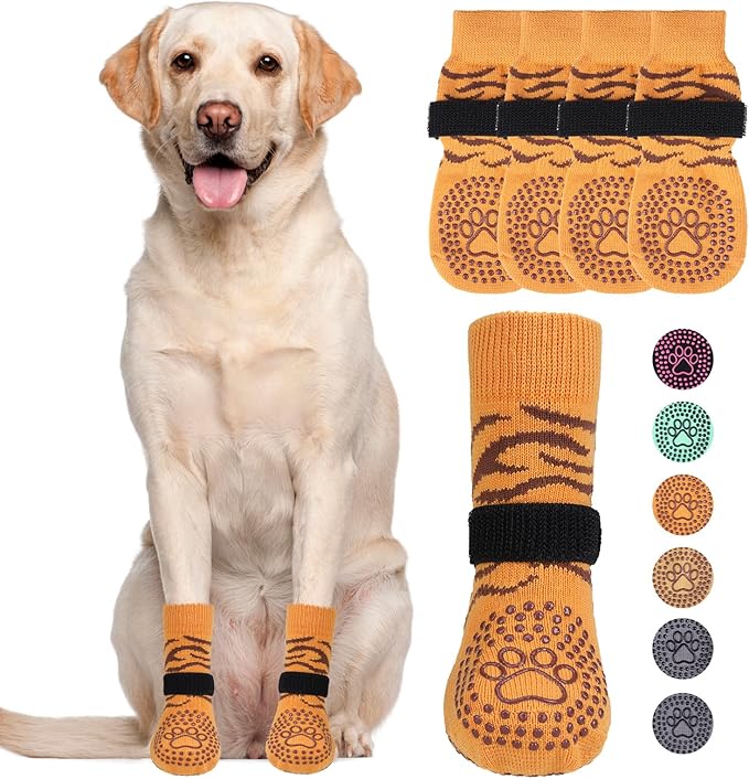 KOOLTAIL Dog Socks for Hot/Cold Pavement to Prevent Licking Paws,Dog Boots&Paw Protector for Hardwood Floors Anti Slip,Traction Control No Twist Grip Booties for Small Medium Large Senior Dogs M